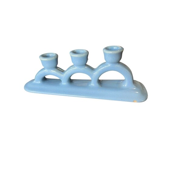 Vintage Light Blue Pacific Pottery Candle Holder Turquoise Rare Candelabra - Picture 3 of 8